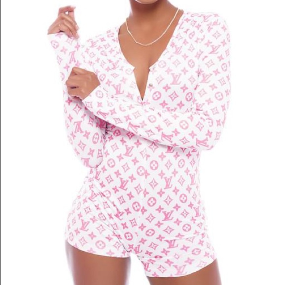 Designer Print Onesie White & Pink